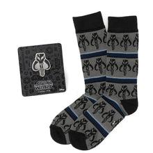 Load image into Gallery viewer, Star Wars Mandalorian Mythosaur Striped Dress Socks and Lapel Pin Gift Set