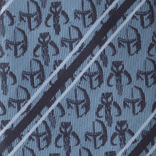Load image into Gallery viewer, Star Wars Mandalorian and Mythosaur Blue and Navy Striped Tie