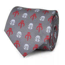 Load image into Gallery viewer, Star Wars Mandalorian and Mythosaur Red and Gray Tie