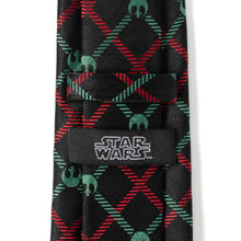 Load image into Gallery viewer, Star Wars Rebel Alliance Crest Red, Green, and Black Plaid Tie