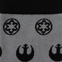 Load image into Gallery viewer, Star Wars Rebel Alliance Starbird Crest and Imperial Crest Gray Dress Socks and Lapel Pin Gift Set