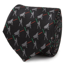 Load image into Gallery viewer, Star Wars Darth Vader and Luke Skywalker LIGHTSABER Battle Black Tie