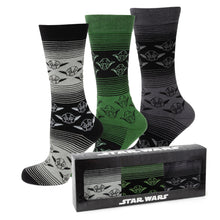Load image into Gallery viewer, Star Wars Yoda Green, Gray, and Black Ombre Dress Socks and Jedi Crest Lapel Pin Gift Set