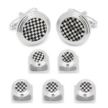 Load image into Gallery viewer, Onyx and Mother of Pearl Checker 5-Stud Set
