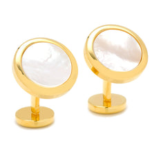 Load image into Gallery viewer, Double Sided Gold Mother of Pearl Round Beveled Cufflinks
