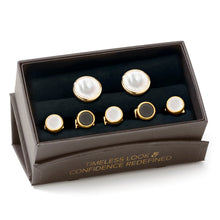 Load image into Gallery viewer, Double Sided Gold Mother of Pearl Round Beveled 5-Stud Set
