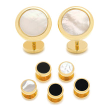 Load image into Gallery viewer, Double Sided Gold Mother of Pearl Round Beveled 5-Stud Set
