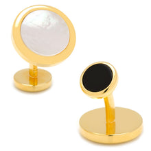 Load image into Gallery viewer, Double Sided Gold Mother of Pearl Round Beveled Cufflinks
