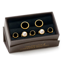 Load image into Gallery viewer, Double Sided Gold Onyx Round Beveled 5-Stud Set
