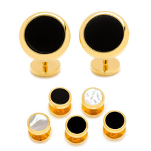 Load image into Gallery viewer, Double Sided Gold Onyx Round Beveled 5-Stud Set

