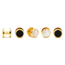 Load image into Gallery viewer, Double Sided Gold Onyx and Mother of Pearl Round 5-Studs
