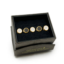 Load image into Gallery viewer, Double Sided Gold Onyx and Mother of Pearl Round 5-Studs
