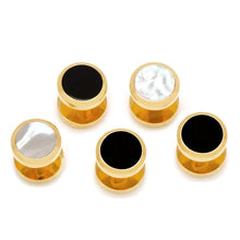 Load image into Gallery viewer, Double Sided Gold Onyx and Mother of Pearl Round 5-Studs
