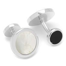 Load image into Gallery viewer, Double Sided Mother of Pearl Round Beveled Cufflinks
