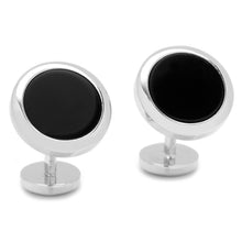 Load image into Gallery viewer, Double Sided Onyx Round Beveled Cufflinks
