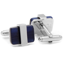 Load image into Gallery viewer, Silver Wrapped Navy Blue Catseye Cufflinks
