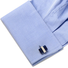 Load image into Gallery viewer, Silver Wrapped Navy Blue Catseye Cufflinks
