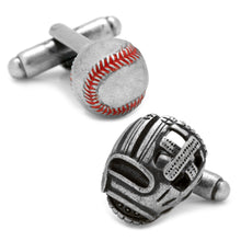 Load image into Gallery viewer, Baseball and Glove Antique Silver Cufflinks
