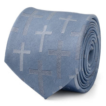 Load image into Gallery viewer, Blue Textured Cross Men's Tie
