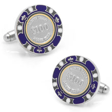 Load image into Gallery viewer, Poker Chip $100 Purple Cufflinks
