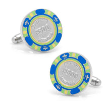 Load image into Gallery viewer, Poker Chip $500 Blue Cufflinks
