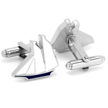 Load image into Gallery viewer, Blue and White Sailboat Cufflinks
