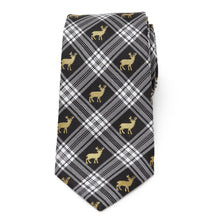 Load image into Gallery viewer, Black Plaid Stag Men's Tie
