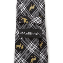 Load image into Gallery viewer, Black Plaid Stag Men's Tie
