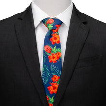 Load image into Gallery viewer, Tropical Hibiscus Men's Navy Tie
