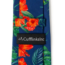 Load image into Gallery viewer, Tropical Hibiscus Men's Navy Tie
