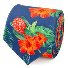 Load image into Gallery viewer, Tropical Hibiscus Men's Navy Tie
