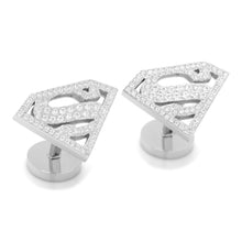 Load image into Gallery viewer, DC Superman Stainless Steel White Pave Crystal Cufflinks
