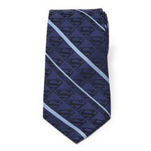 Load image into Gallery viewer, DC Superman Stripe Pattern Blue Silk Men's Tie

