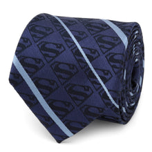 Load image into Gallery viewer, DC Superman Stripe Pattern Blue Silk Men's Tie
