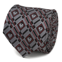 Load image into Gallery viewer, DC Superman Geometric Gray Silk Men's Tie
