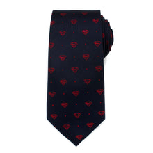 Load image into Gallery viewer, DC Superman Shield Navy and Red Dot Tie
