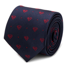 Load image into Gallery viewer, DC Superman Shield Navy and Red Dot Tie
