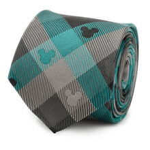Load image into Gallery viewer, Disney Mickey Mouse Silhouette Teal Plaid Men's Tie

