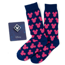 Load image into Gallery viewer, Disney Mickey Mouse Silhouette Pink Sock and Mickey Blue Lapel Pin Gift Set
