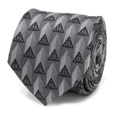 Load image into Gallery viewer, Harry Potter Deathly Hallows Gray Silk Men's Tie
