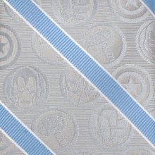 Load image into Gallery viewer, Marvel Comics Gray and Blue Stripe Men's Tie
