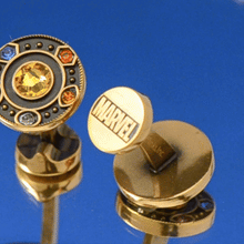 Load image into Gallery viewer, Marvel Avengers Infinity Stones Antique Gold Cufflinks
