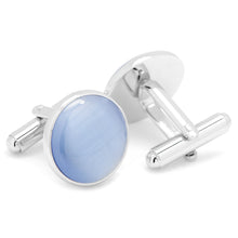Load image into Gallery viewer, Silver and Blue Catseye Cufflinks
