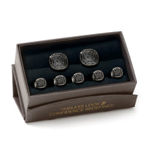 Load image into Gallery viewer, Black Stainless Steel Black Crystal Cufflink and 5-Stud Set
