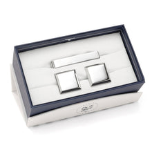 Load image into Gallery viewer, Stainless Steel Beveled Square Engravable Cufflinks and Tie Bar Gift Set
