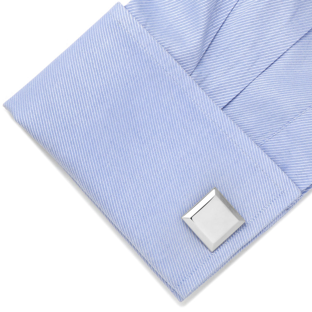 Stainless Steel Beveled Square Engravable Cufflinks and Tie Bar Gift Set