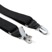 Load image into Gallery viewer, Black Leather/Silver Clip X Back Suspenders
