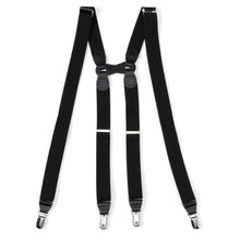 Load image into Gallery viewer, Black Leather/Silver Clip X Back Suspenders

