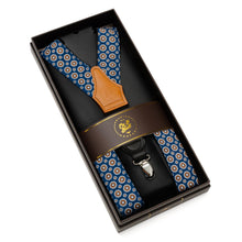 Load image into Gallery viewer, Blue Motif Patterned Convertible Suspenders
