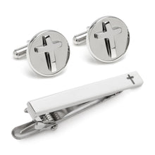 Load image into Gallery viewer, Cross Stainless Steel Cufflinks and Tie Clip Gift Set

